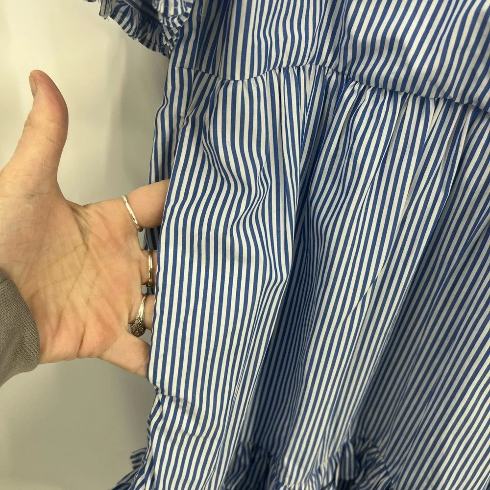 J. Crew | Ruffleneck tiered seersucker, sidezip, popover dress L